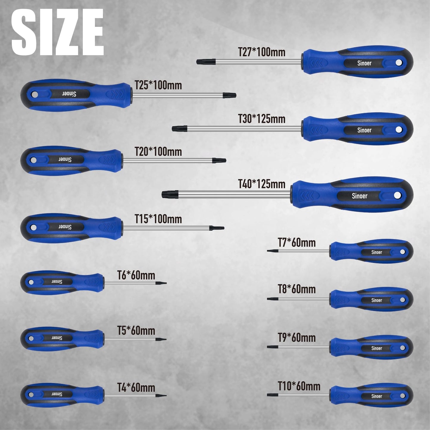 Sinoer 14-Piece Magnetic Torx Screwdrivers Set，Chromium Vanadium Steel，T4 - T40Magnetic Torx Driver Star Screwdrivers Set ，Professional Grade Repair Tools