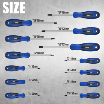 Sinoer 14-Piece Magnetic Torx Screwdrivers Set，Chromium Vanadium Steel，T4 - T40Magnetic Torx Driver Star Screwdrivers Set ，Professional Grade Repair Tools