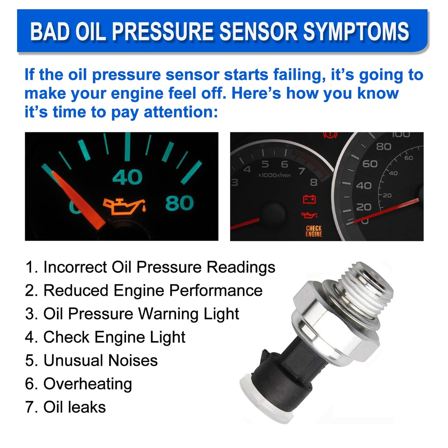 12677836 Oil Pressure Sensor and Socket for Chevy Silverado 1500 2500 3500 Express Corvette Suburban Avalanche Impala Tahoe Trailblazer& GMC Sierra Savana Yukon Envoy&Cadillac CTS Escalade