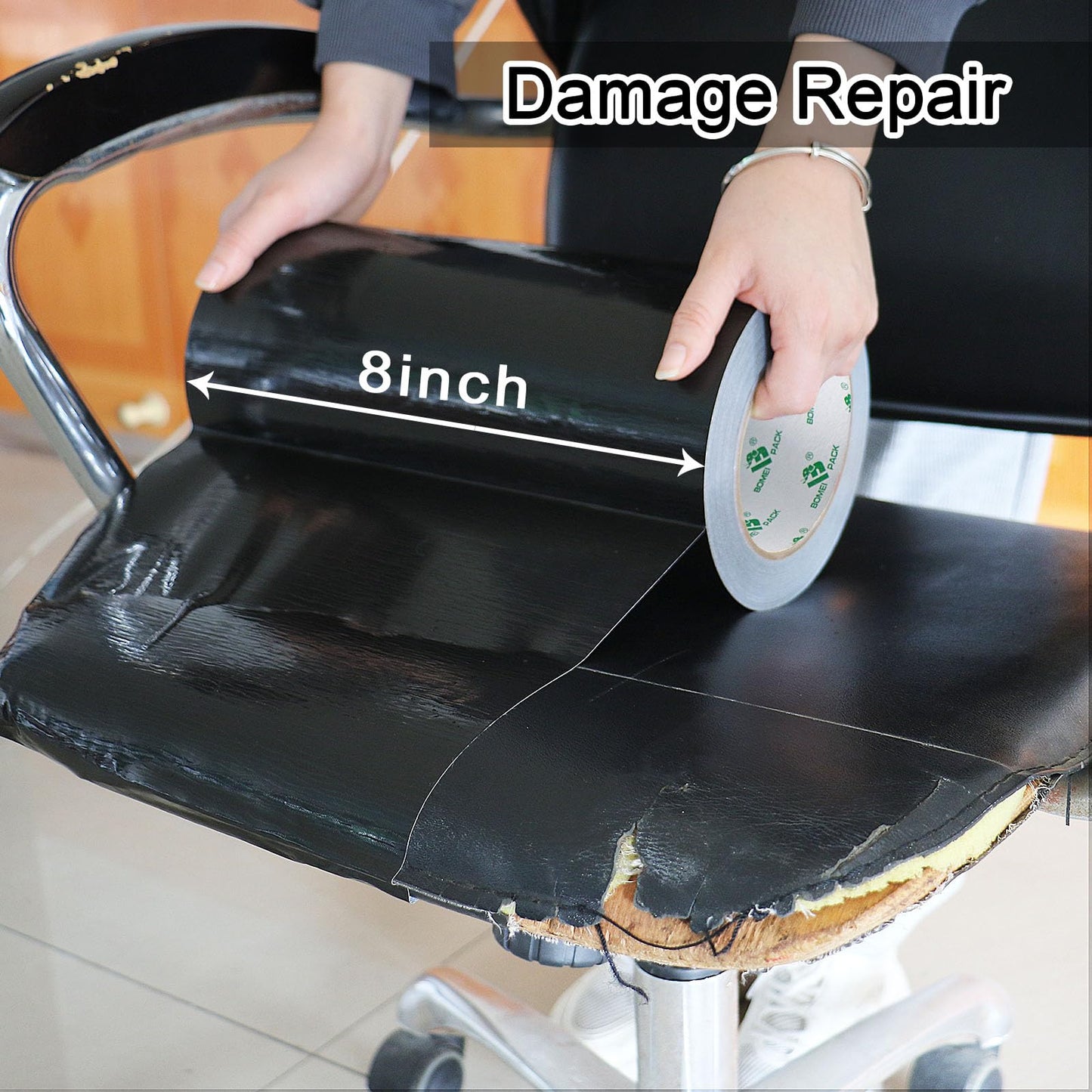BOMEI PACK Wide Duct Tape 8Inch, Waterproof Strong Black Tape Gris Residue Free for Crafts and Repair, 1Roll 8.3Mil x 30yds
