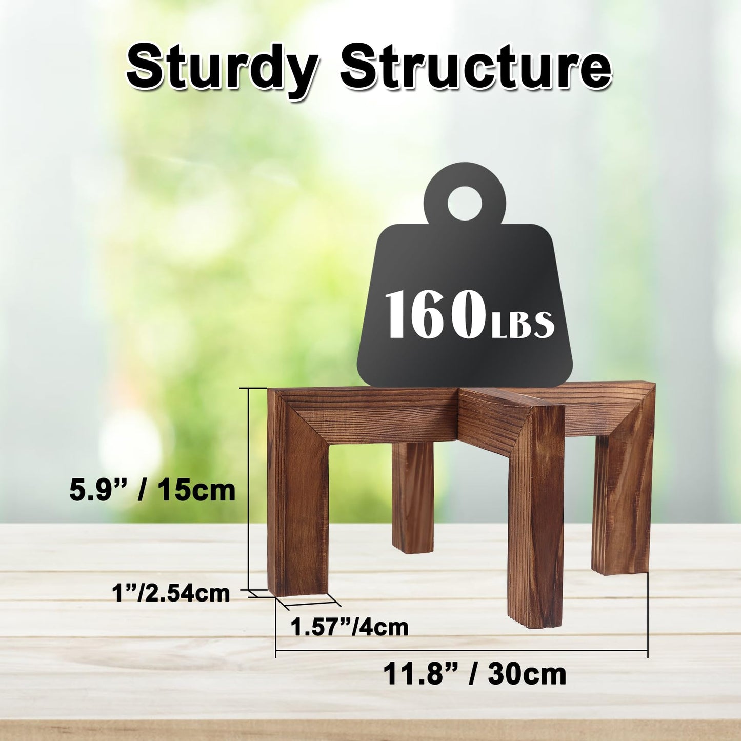 Plant Stand, Indoor/Outdoor Wood Plant Holder, Single Flower Pot Stand, Sturdy Planter Stand (Walnut, Fit 5-15inch pots)