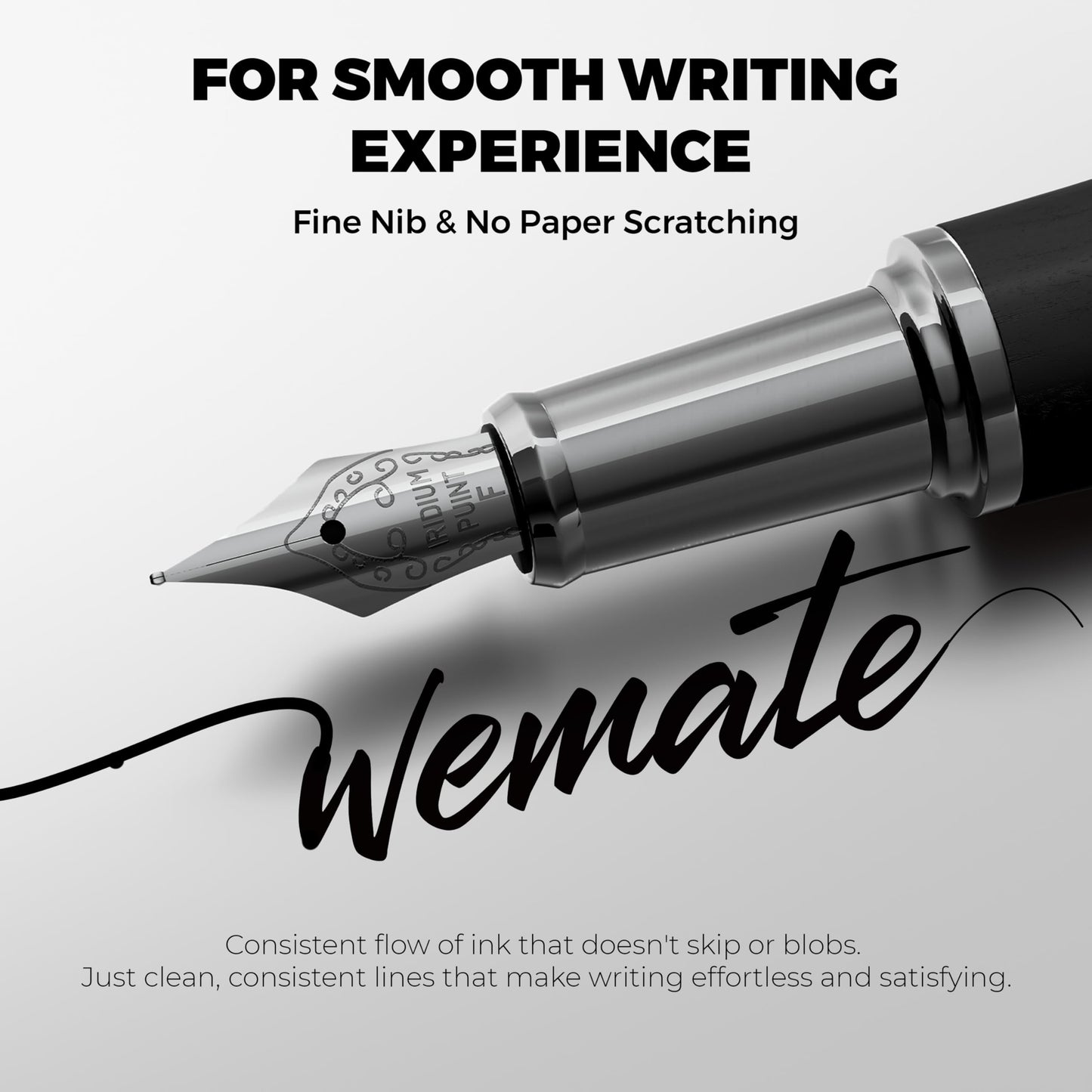 WEMATE Fountain Pen Set, Fine Nib with 20PCS 2.6MM Ink Cartridges(10 Black&10 Blue),1 Ink Converter, Nice Luxury pen for Men, Women, Cool Wooden Fountain Pen for Writing, Journaling, Calligraphy