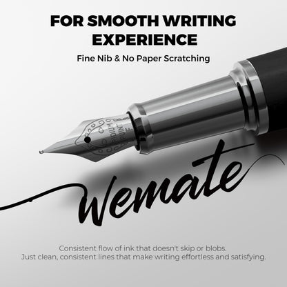 WEMATE Fountain Pen Set, Fine Nib with 20PCS 2.6MM Ink Cartridges(10 Black&10 Blue),1 Ink Converter, Nice Luxury pen for Men, Women, Cool Wooden Fountain Pen for Writing, Journaling, Calligraphy