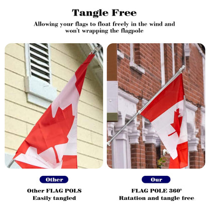 6FT Stainless Steel Flag Pole Kit with 180° Adjustable Bracket, Heavy Duty Tangle-Free Flagpole for House, Porch, Yard, Truck, Complete Outdoor Flag Pole Kit with Mount (Without Flag)