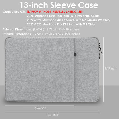 ProElife 13-Inch Laptop Sleeve Case for 2026-2022 MacBook Air 13.6 inch M5 M4 M3 Chip & MacBook Neo 13'' A18 Pro, Pro 13'' M2 Chip Accessory Traveling Carrying Canvas Bag Cover Simple Case (Gray)