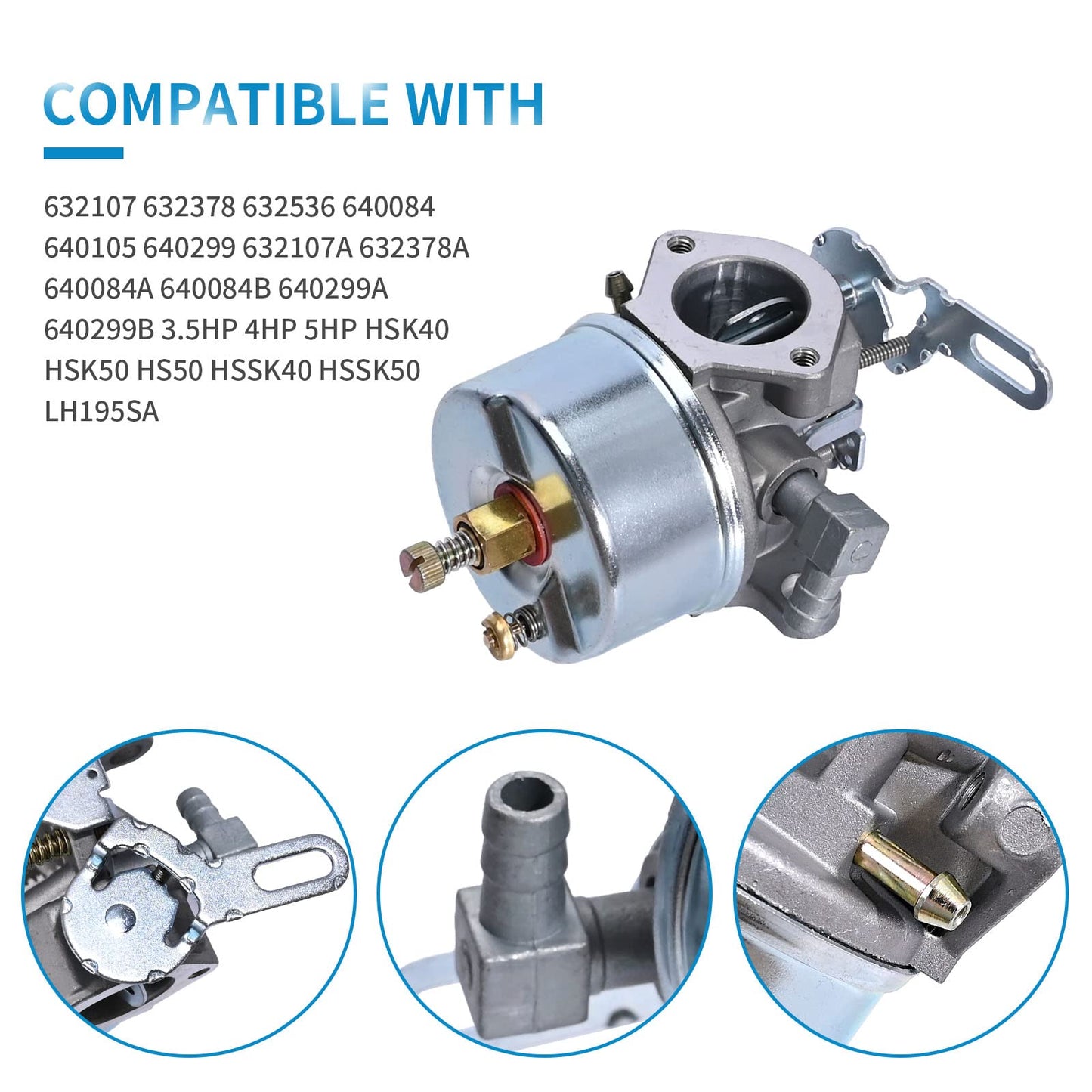 CADUFUELLY Adjustable Carburetor for Tecumseh 632107 640084B 3.5HP 4HP 5HP HSK40 HSK50 HS50 HSSK40 HSSK50 LH195SA Engines Snowblower Carburetor with Gasket