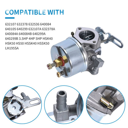 CADUFUELLY Adjustable Carburetor for Tecumseh 632107 640084B 3.5HP 4HP 5HP HSK40 HSK50 HS50 HSSK40 HSSK50 LH195SA Engines Snowblower Carburetor with Gasket