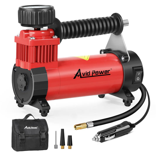 AVID POWER 12V DC Tire Inflator Portable Air Compressor, Compact Air Pump w/Copper Motor, Easy Operation 12V Tire Pump w/Carrying Case & 3 Adapters