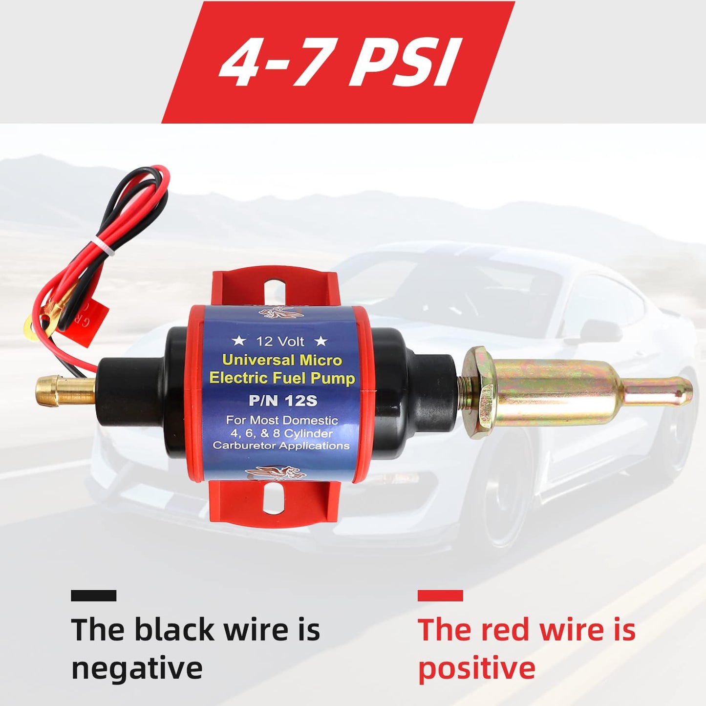 CarBole Micro Electric Gasoline Fuel Pump Universal 5/16 inch Inlet and Outlet 12V 1-2A 35GPH 4-7 P.S.I. Operating Fuel Pressure