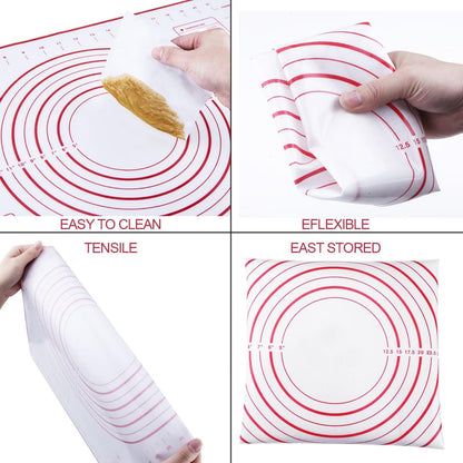 Stainless Steel Rolling Pin and Silicone Mat Set, Adjustable Thickness Rings - For Baking Dough, Pizza, Pies, Pastries, Pasta, Cookies