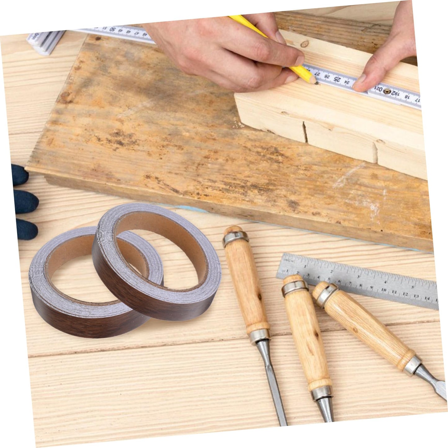DOITOOL 2 Rolls Wood Grain Adhesive Tape for Cabinet Door Trim Furniture Repair Versatile Edge Banding for