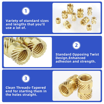 Besitu 360Pcs Threaded Inserts M2 M2.5 M3 M4 M5 M6 Brass Heat Set Insert for Plastic Metric Knurled Nut Inserts Kit for 3D Printing Components Injection Molding