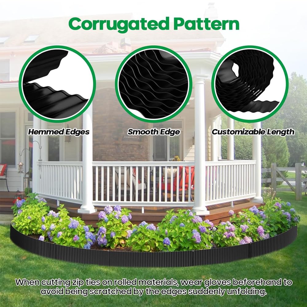 Black Corrugated Metal Landscape Edging,6"×20FT Sturdy Lawn Edging Border for Lawn, Flower Bed, Garden Fence, Paver Edgings