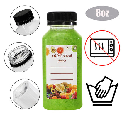 Cedilis 25 Pack 8 oz/250ml Plastic Juice Bottles, Clear Juice Drink Containers with Lids, Bulk Beverage Reusable Bottles for Making Juice, Milk, Salad Dressing, Smoothie