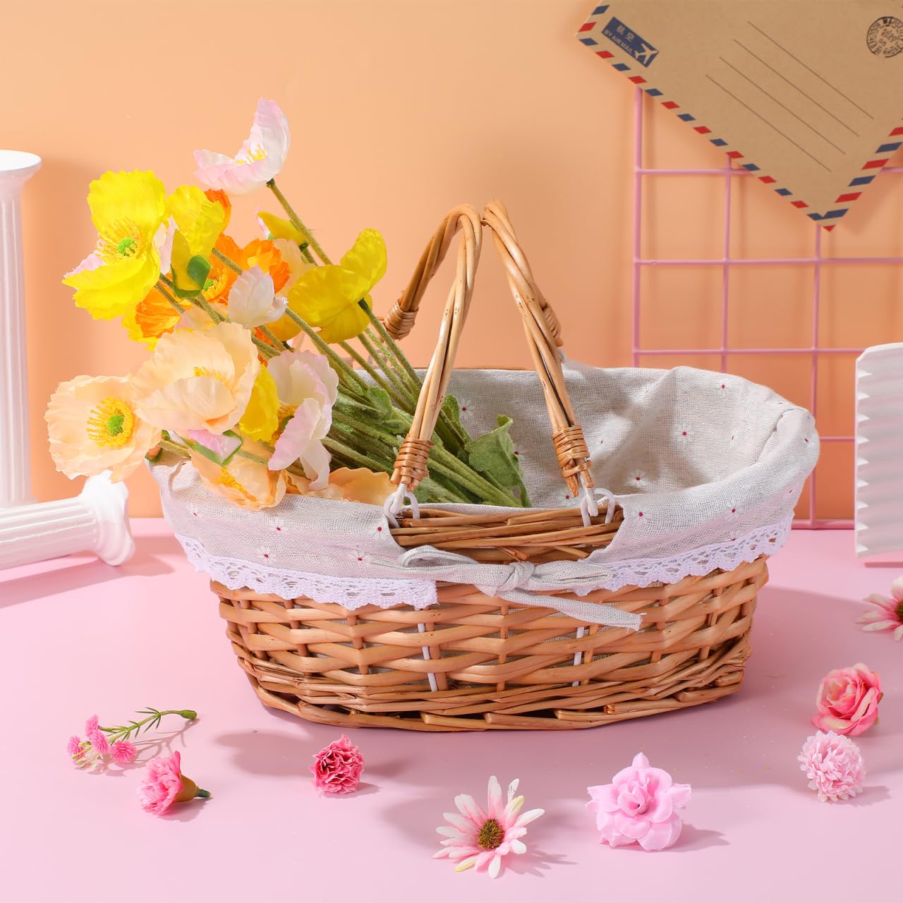 Ciieeo Wicker Easter Basket - Handmade Rattan Basket with Double Handles for Egg Hunt & Candy Gift - Woven Hampers for Picnic or Spring Decor