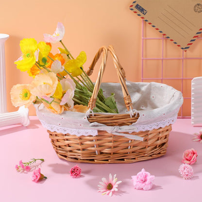 Ciieeo Wicker Easter Basket - Handmade Rattan Basket with Double Handles for Egg Hunt & Candy Gift - Woven Hampers for Picnic or Spring Decor