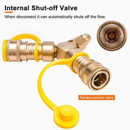 Rushare 3/8" Natural Gas Quick Connect Fittings, Quick Disconnect 3/8" Y Splitter for Natural Gas BBQ, Natural Gas Grill, Fire Pit, 2 Way 3/8" Quick Disconnect
