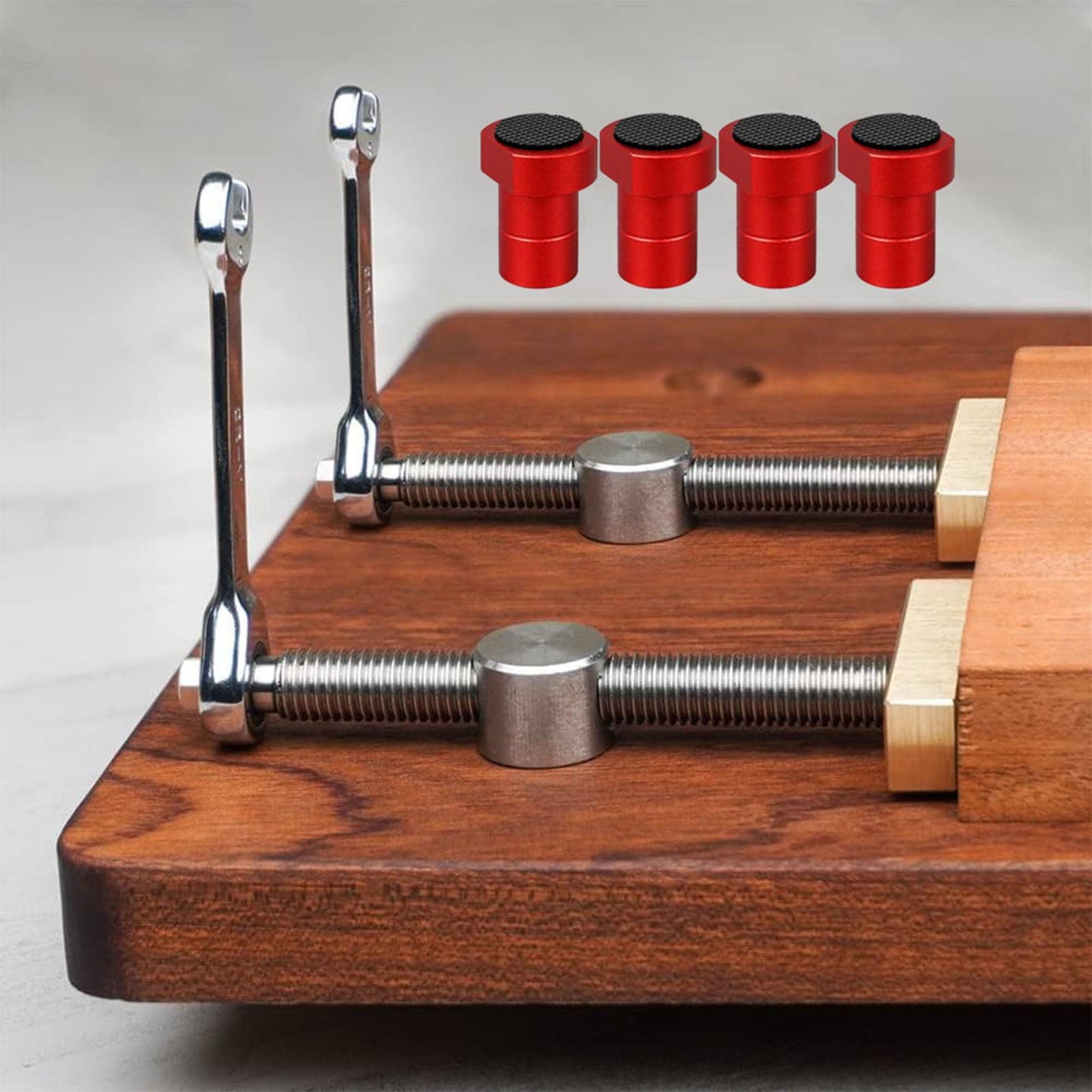 8 Pack 3/4" Bench Dogs Bench Brake, 19mm Aluminum Alloy Bench Dogs Stops with Non-Slip Pads for 19mm Dog Hole Workbench MFT Tables, Woodworking & DIY Projects (Red)