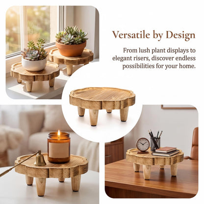 Covzoe 2 Pack Wood Plant Stand, 8.5 Inch Small Plant Display Risers for Decor, Farmhouse Plant Flower Pot Holder, Wooden Pedestal Stand for Garden, Patio, Home, Kitchen, Bathroom