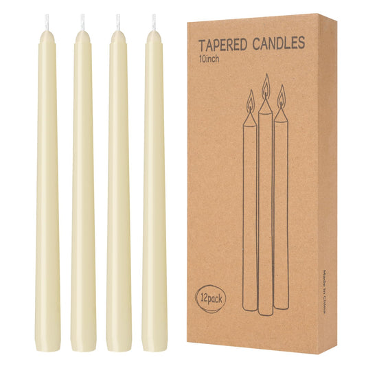 12 Pack Lvory Taper Candles 10 inch - Taper Candles Dripless, Smokeless, Unscented - 8 Hours Long Burning - Hand Poured Tall Candlesticks - Perfect for Home Decor, Weddings, and Special Occasions