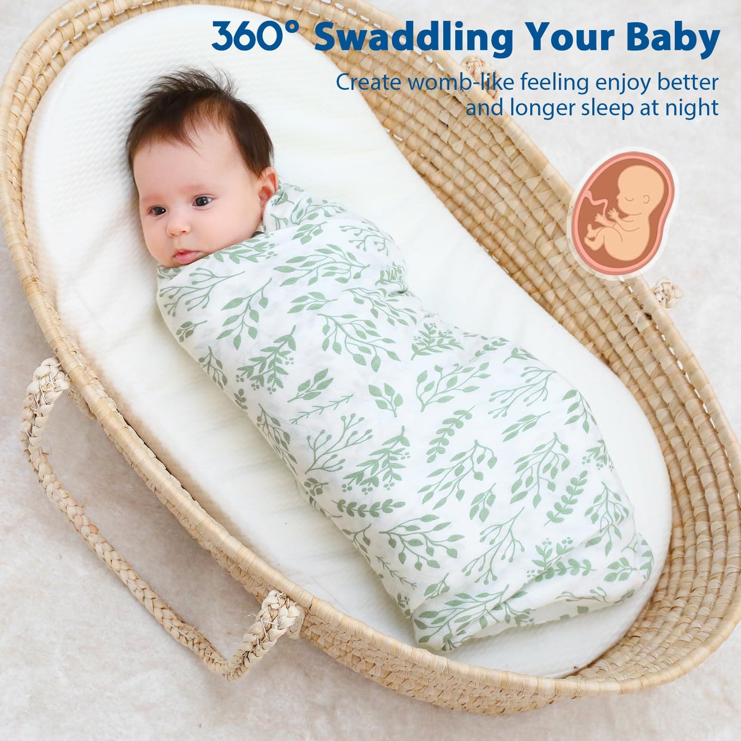Yoofoss Muslin Swaddle Blankets, 4 Pack Receiving Blankets for Boys and Girls, 47 x 47 Inches Muslin Baby Blankets Soft Breathable - Green