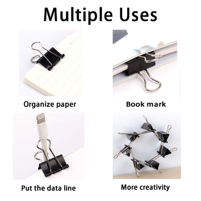 Binder Clips Paper Clamps Assorted Sizes 200 Count (Black), Jumbo, Large, Medium, Small, Mini and Micro,6 Sizes for Office, School and Home