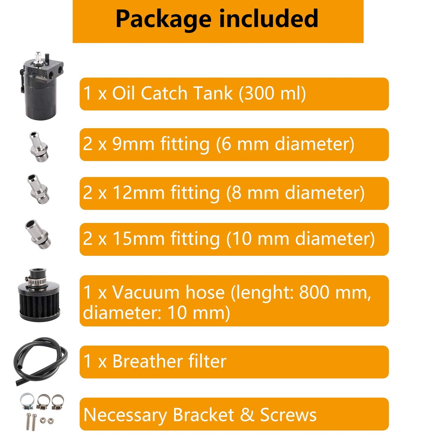 Yaesport Baffled Universal Aluminum Oil Catch Can Reservoir Tank with Breather Filter (300ml, Black)