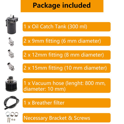 Yaesport Baffled Universal Aluminum Oil Catch Can Reservoir Tank with Breather Filter (300ml, Black)