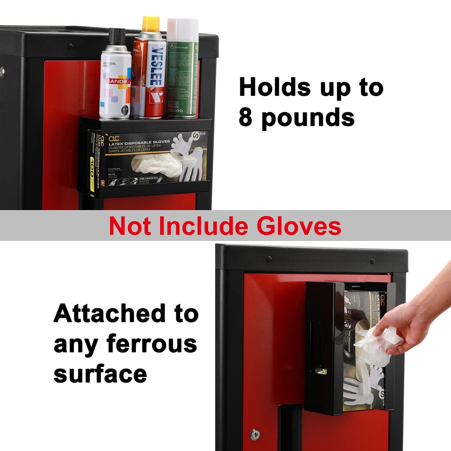 CASOMAN Magnetic Glove Dispenser - 8LBS Capacity, Wall Mount Magnet, Black Dispenser Box