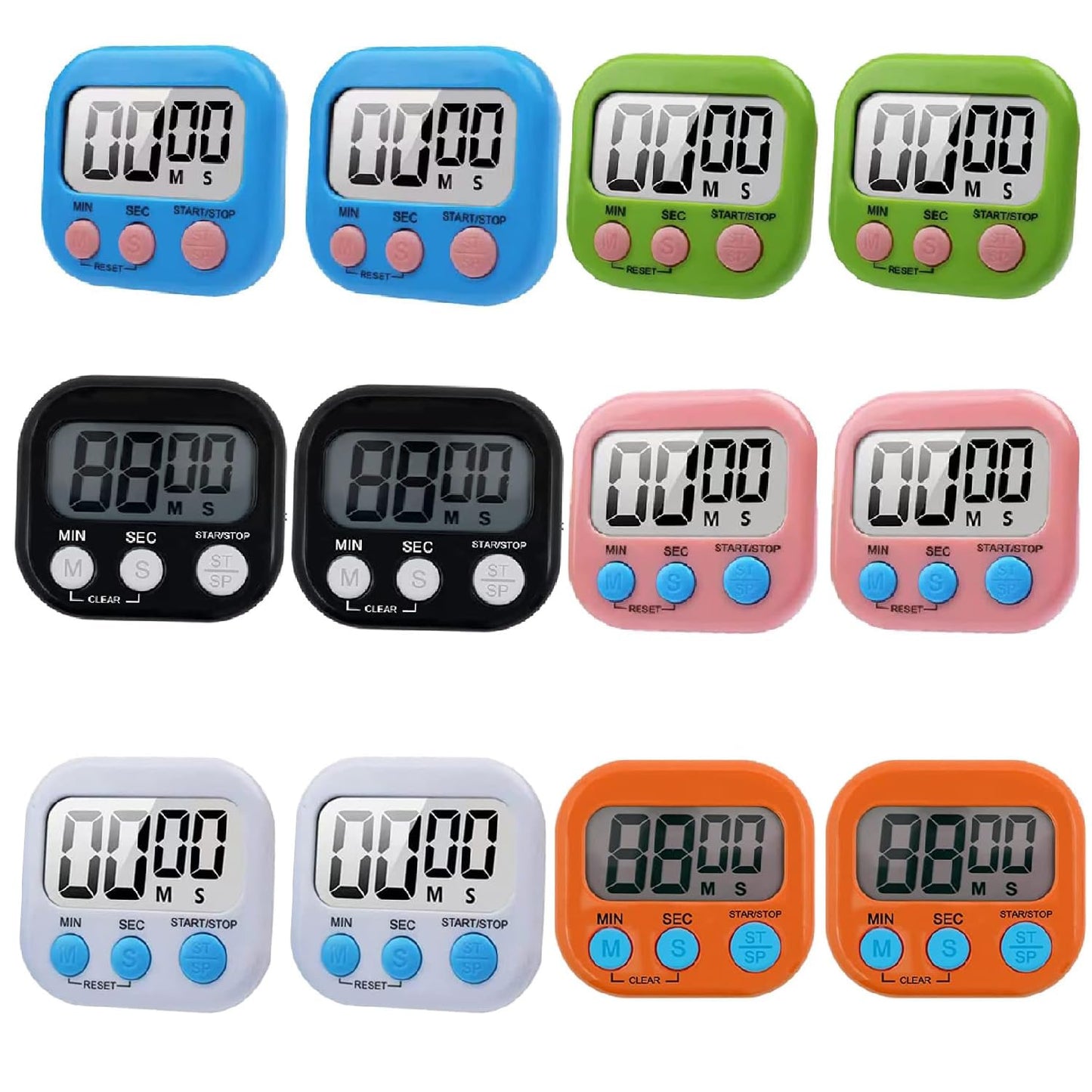 12 Pieces Large Screen Digital Kitchen Timer Count Up and On/Off Switch Timer with Loud Alarm Magnetic Back Large Display Timer LED Countdown Timer for Cooking Baking Games(Battery Included)