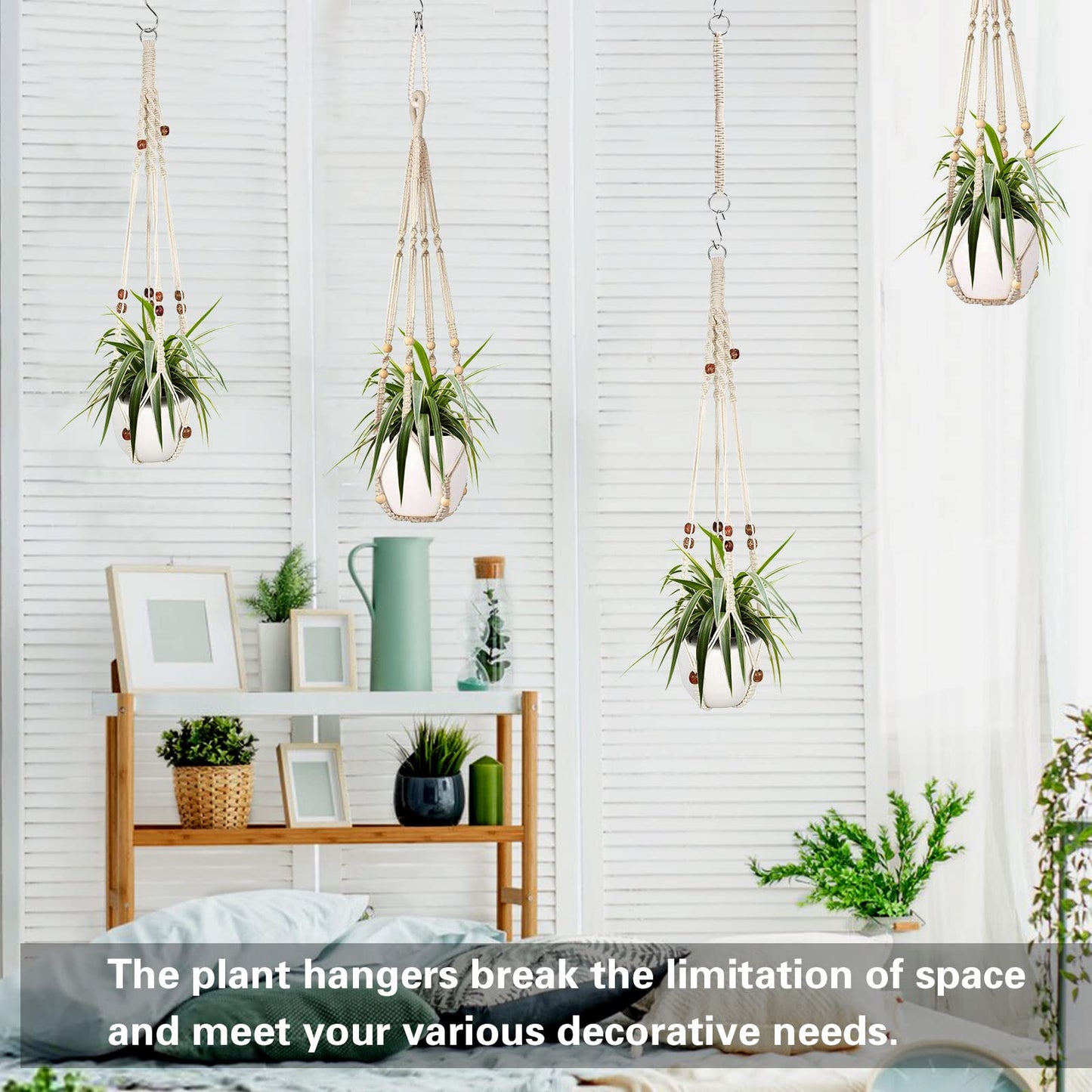 Augshy Macrame Plant Hanger, 2Pcs Hanging Holder with Extender Hangers for Indoor Outdoor Decor Macrame Hanging Basket with 4 Hooks