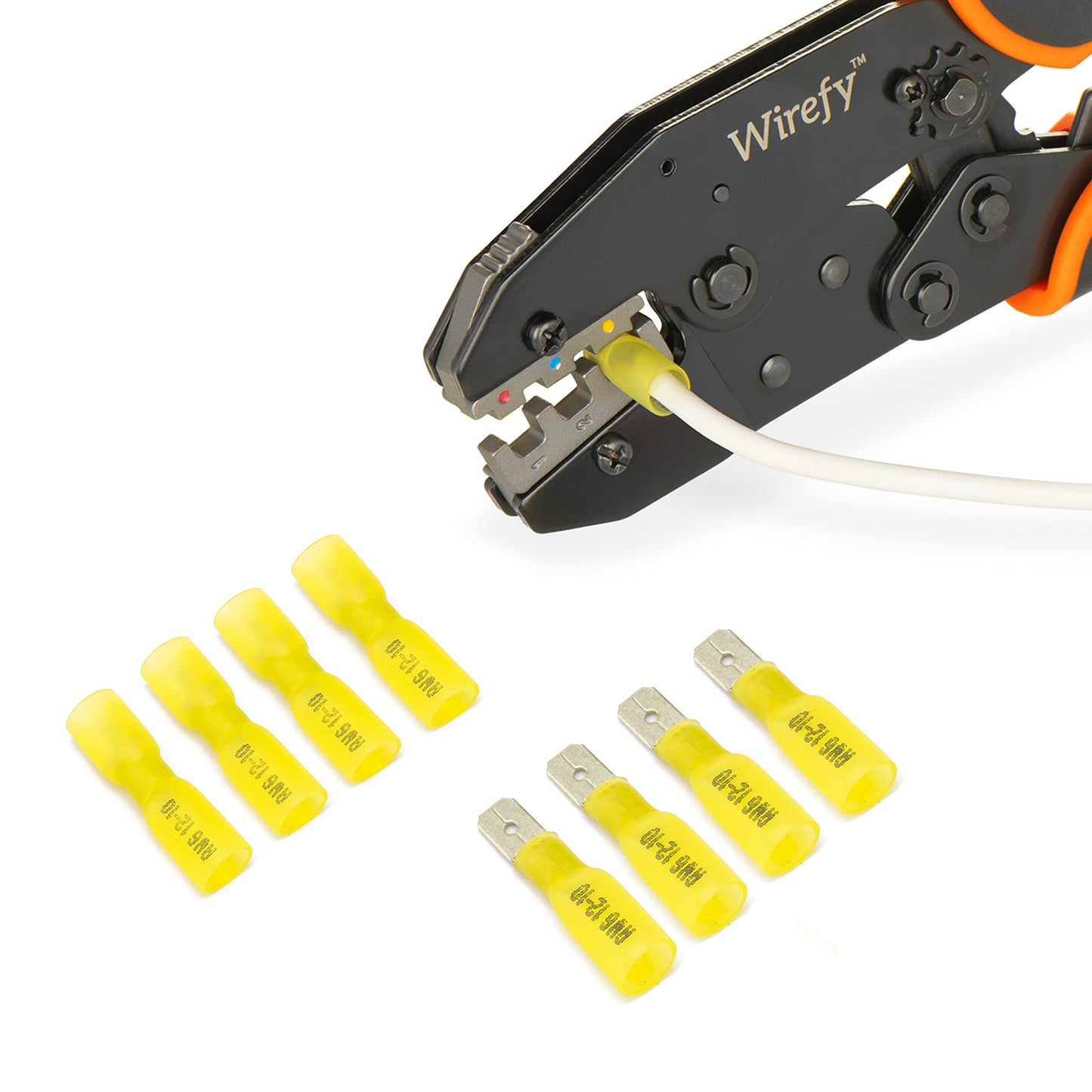 90 PCS Wirefy Male Spade Connectors - Heat Shrink Spade Connector Kit - Quick Disconnect Wire Connectors - Electrical Spade Terminals - Yellow 12-10 Gauge