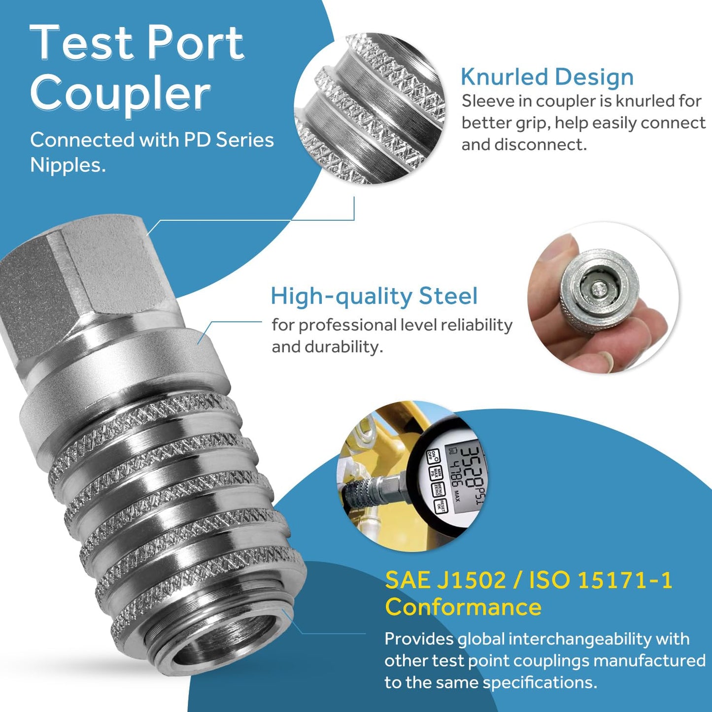 PD242 Series PD Steel Test Port and Diagnostic Equipment Quick Coupler with Female Pipe Thread, 1/8" Body Size, 1/4"-18 NPTF Thread Size, 2.12" Length