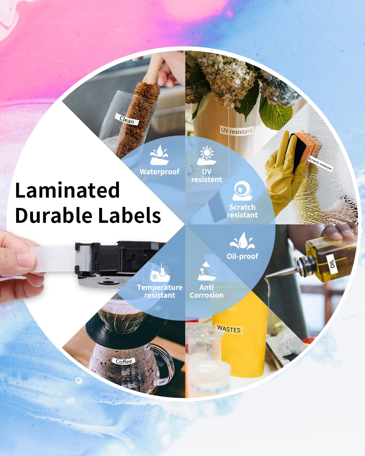 5-Pack Compatible with Brother TZe TZ Tape P Touch Label Tape 12mm 0.47 Laminated Label Maker Tape, for Ptouch PT-D210 PT-H110 PT-D220 PTD610BT D400 D600, White/Berry Pink/Purple/Pink/Blue