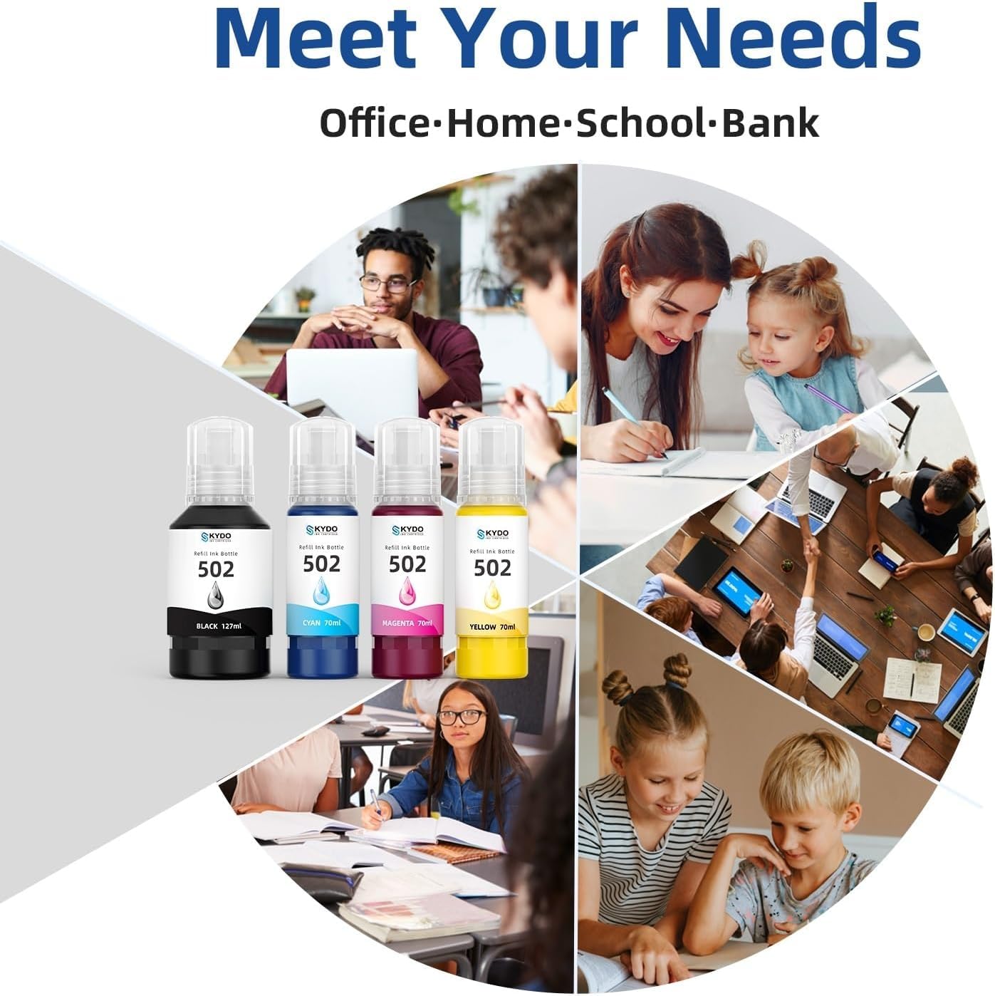 Skydo502 Ink Refill Bottles Replacement for T502 Printer Ink for Ecotank ET-2850 ET- 2800 ET-2750 ET-4760 ET-3830 ET-2760 ET-3850 ET-4750 ET-4850 ET-4950 ET-2700 ET-3760 Printer (4 Pack)