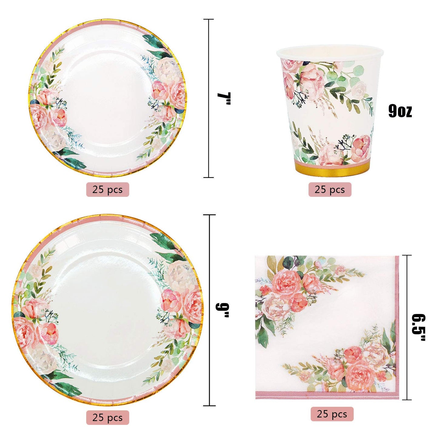 Boosolo Floral Party Supplies paper plates and Napkins Sets for 24 Guest-Include Floral Disposable Paper Plates,Cups,Napkin forr Bridal Shower,Birthday,Wedding,Bachelorette party Supplies