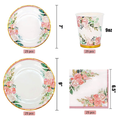 Boosolo Floral Party Supplies paper plates and Napkins Sets for 24 Guest-Include Floral Disposable Paper Plates,Cups,Napkin forr Bridal Shower,Birthday,Wedding,Bachelorette party Supplies