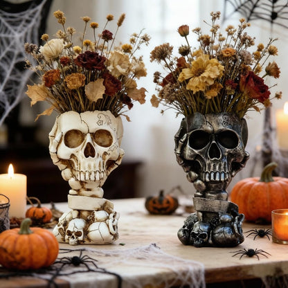 Skull Planter Gothic Home Decor, Cool Planters for Halloween Decorations Indoor/Outdoor Plants, Flower Pots, Plant Pots, Flower Pot, Plant Pot, Unique Statue Vase with Drainage(Tall Black Vases)