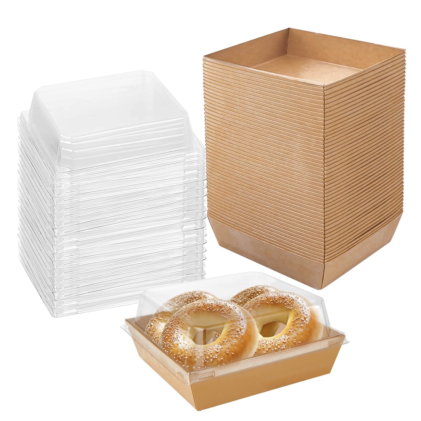 50PCS Charcuterie Boxes with Clear Lids, 5 Inch Brown Kraft Paper Dessert Boxes Disposable Square Food Containers, Snackle Box Sandwich Boxes for Strawberries, Slice Cake,Hot Cocoa Bombs