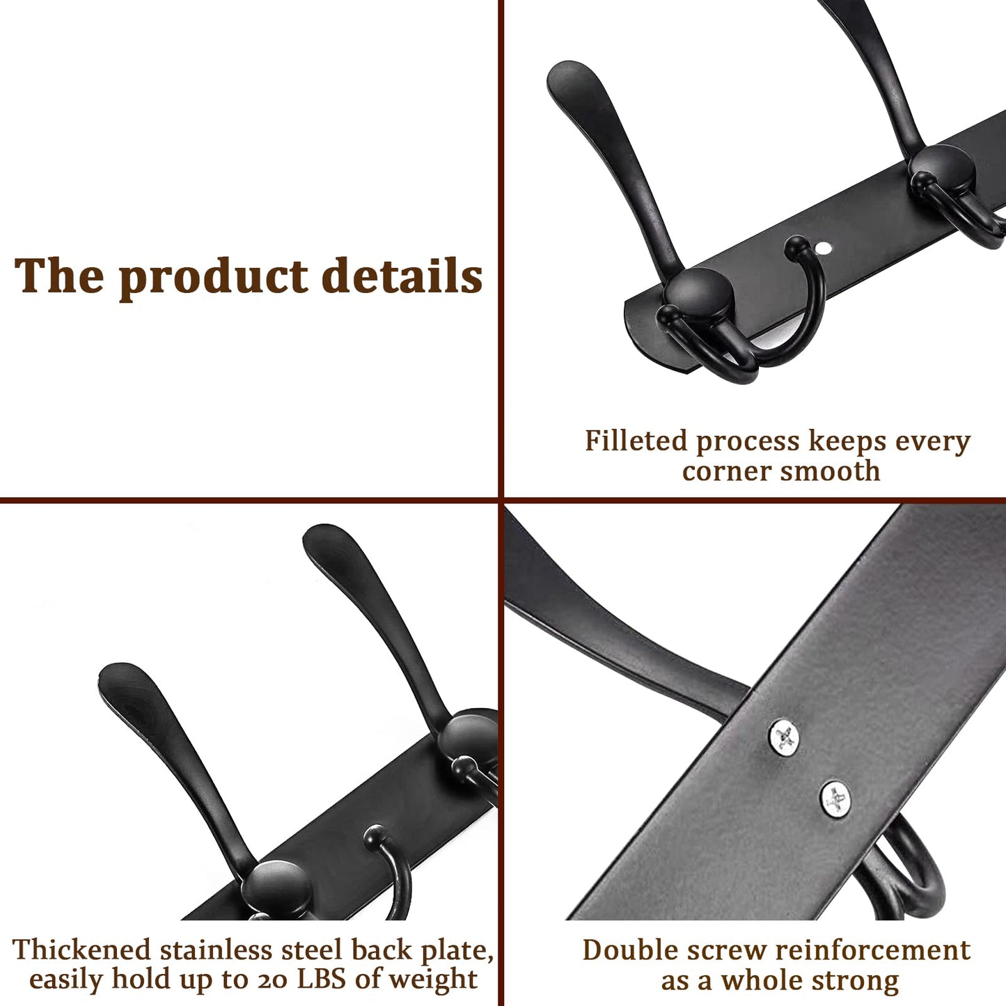 Coat Hooks Wall Mounted (2 Pack) - Stainless Steel Coat Racks -Heavy Duty Wall Coat Hanger - For Hanging Hat Towel Purse Robes - Ideal for Entryway, Hallway, Kitchen, Bathroom, Bedroom