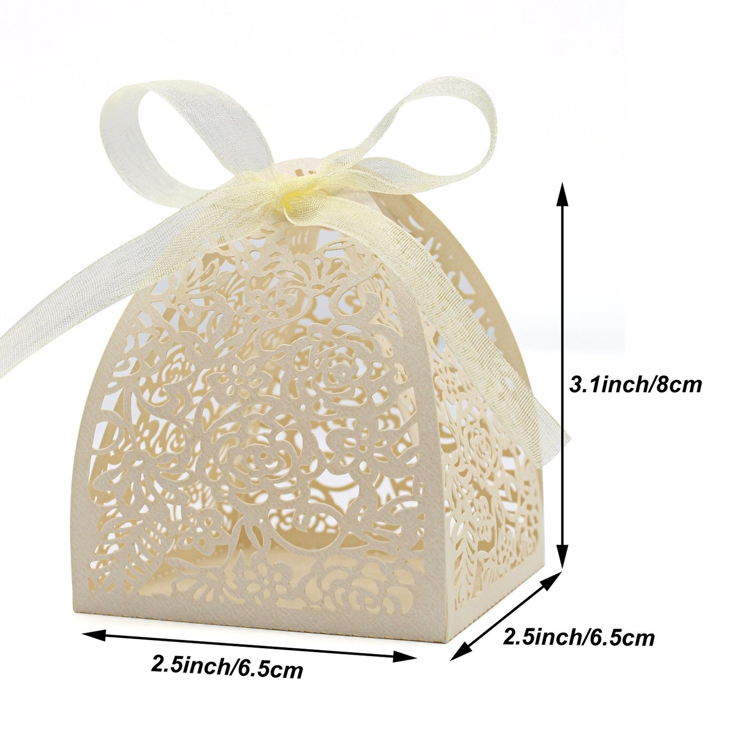 KPOSIYA Pack of 100 Laser Cut Rose Candy Boxes, Favor Boxes 2.5"x 2.5"x 3.1", Gift Boxes Bridal Shower Anniverary Birthday Party Wedding Favor (100,Beige)
