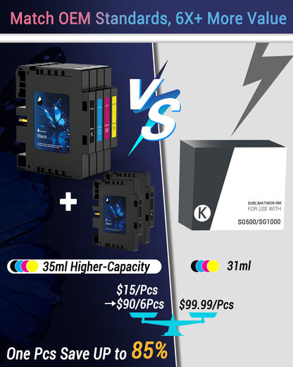 2026 3.09 Sublimation Ink Cartridge Compatible with Sawgrass SG500 SG1000 Printer All Versions | No Grid Lines Guaranteed | High-Performance & High-Viscosity Gel Ink | Long-Lasting(4 PK, B/C/M/Y)
