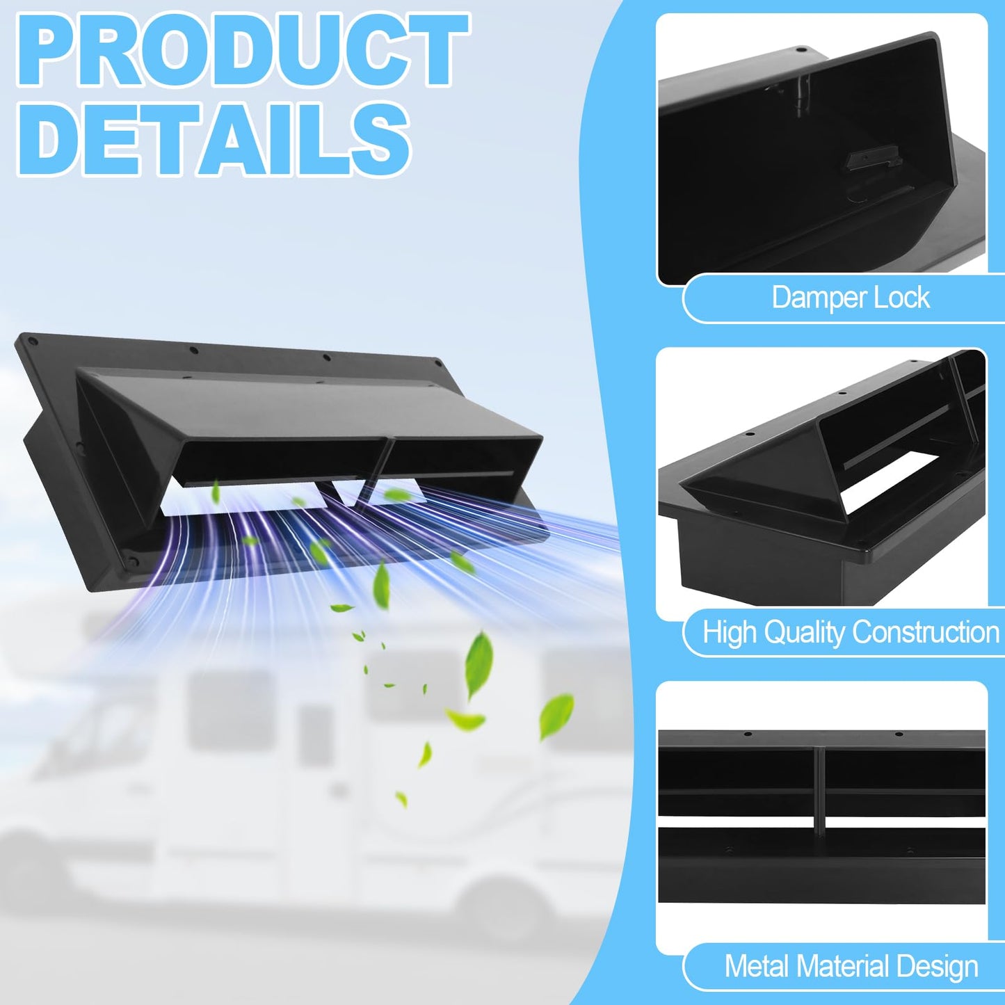 RV Range Hood Vent Cover, RV Stove Exhaust Vent Cover Replacement with Screen & Damper, Waterproof Exterior Vent for Camper Trailer Motorhome, Includes 10Pcs Screws, Black