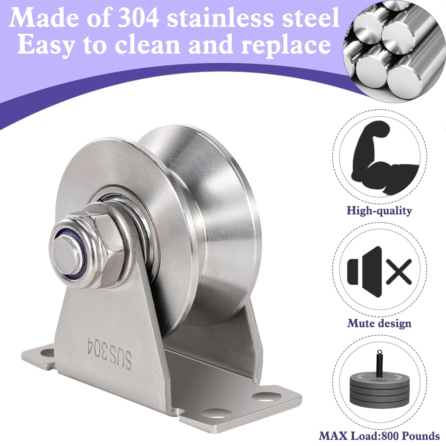 V Type Groove Wheel Pulley Stainless Steel Pulley Block Super Silent Single,Pulley Block for DIY Gym Equipment,Sliding Gate Detachable Duplex Bearing with Mounting Screws and Expansion Pipes