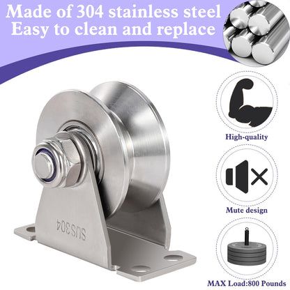 V Type Groove Wheel Pulley Stainless Steel Pulley Block Super Silent Single,Pulley Block for DIY Gym Equipment,Sliding Gate Detachable Duplex Bearing with Mounting Screws and Expansion Pipes