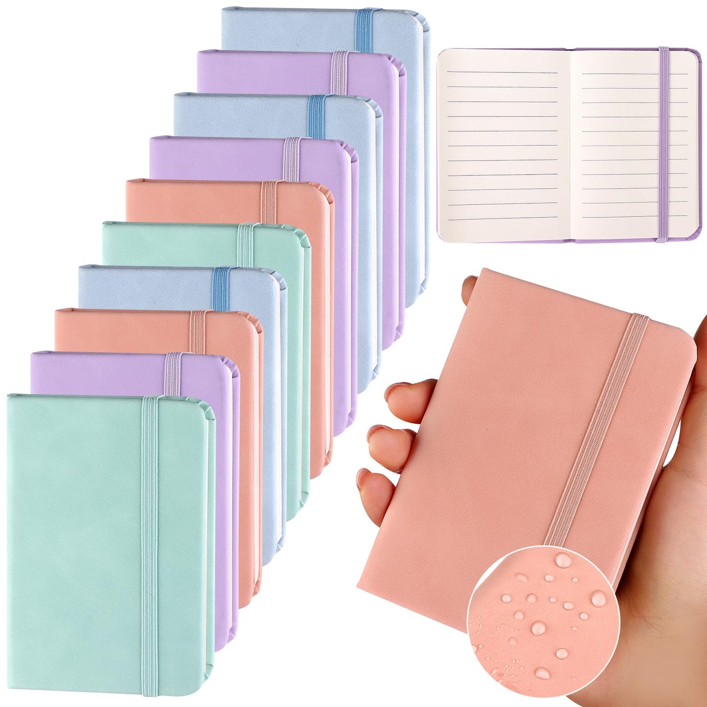 10 Pcs Leather Pocket Notebook A7 Note Book Pocket Hardcover Notepad 3 x 4 Inch Mini Notepad Tiny Lined Journal Notebook With Elastic Band 200 Pages for Office Home School Writing Supplies(4 Colors)