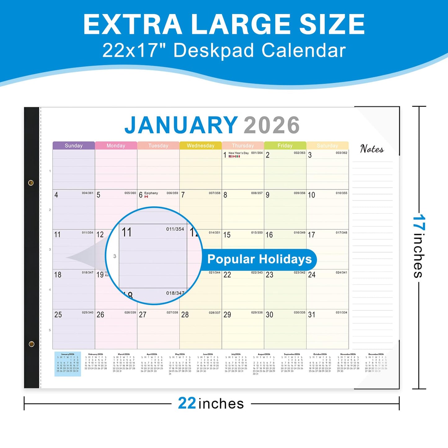 2026 Desk Calendar Large 22x17 – Desk Top Calendar 2026 with plastic cover
