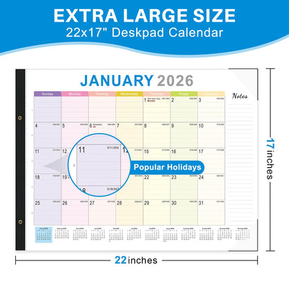 2026 Desk Calendar Large 22x17 – Desk Top Calendar 2026 with plastic cover