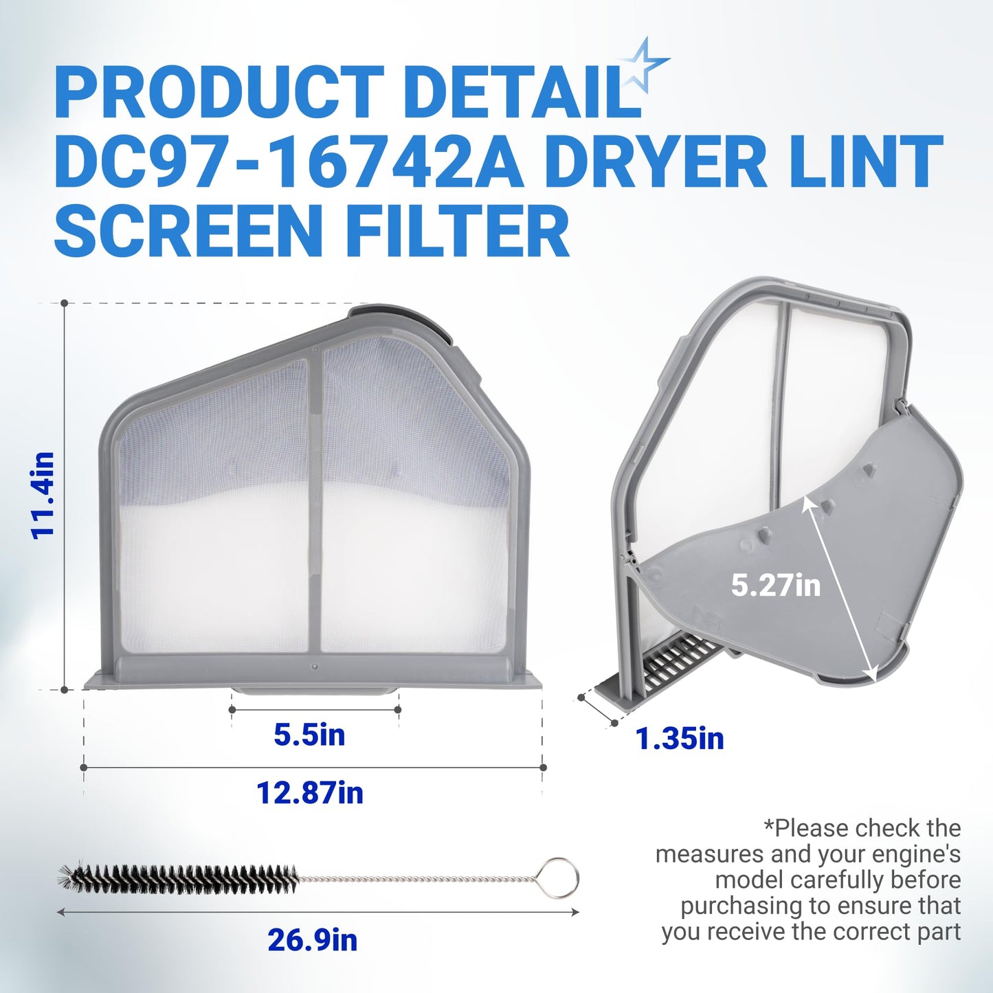 DC97-16742A Dryer Lint Trap Filter Replacement for Samsung Dryer with Flap Upgraded Stainless Steel Screen, Replaces AP5306681 PS4221839 DC61-03048A DV45H7000EW/A2 DV48H7400EW/A2 by BlueStars