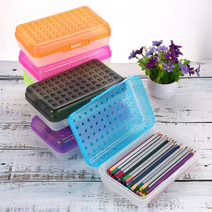 BTSKY Pack of 6 Multipurpose Utility Storage Box with Lid Snap Closure - Large Capacity Pencil Box for School Supplies, Plastic Pencil Case Organizer Box For DIY Beads Supplies